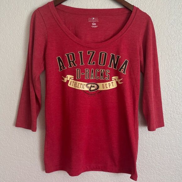 Arizona Diamondbacks Red Scoop Neck Quarter Sleeve Tee Genuine Merchandise Sz L - Picture 1 of 6